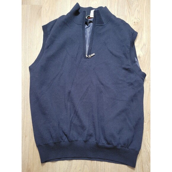 Fairway & Greene Sweater Vest Wind Vest Merino Wool Collared 1/4 Zip Large Blue - Picture 1 of 6